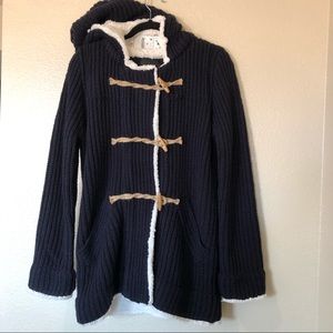 Zara Knit Blue Hooded Toggle Sweater Jacket M